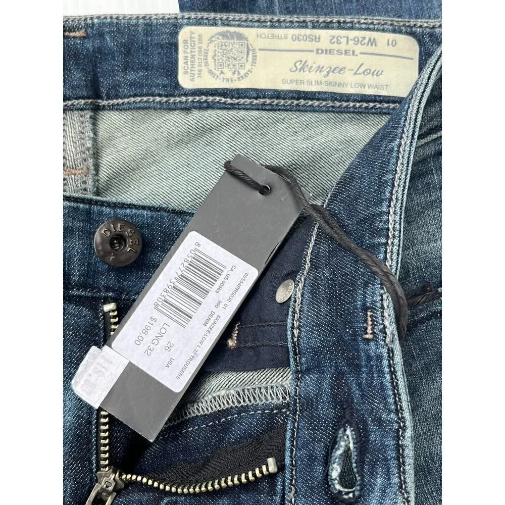 Diesel Womens Skinzee Low Super Slim Skinny Low Waist jeans Size W26 L32 $198 - Picture 6 of 13